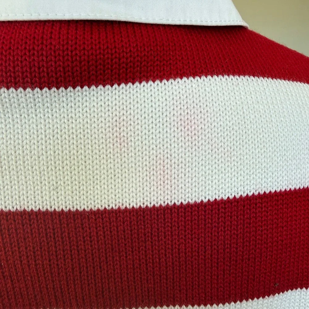 Lucia Vintage Red White Striped Knit Cardigan Short Sleeve Button Front Top 10